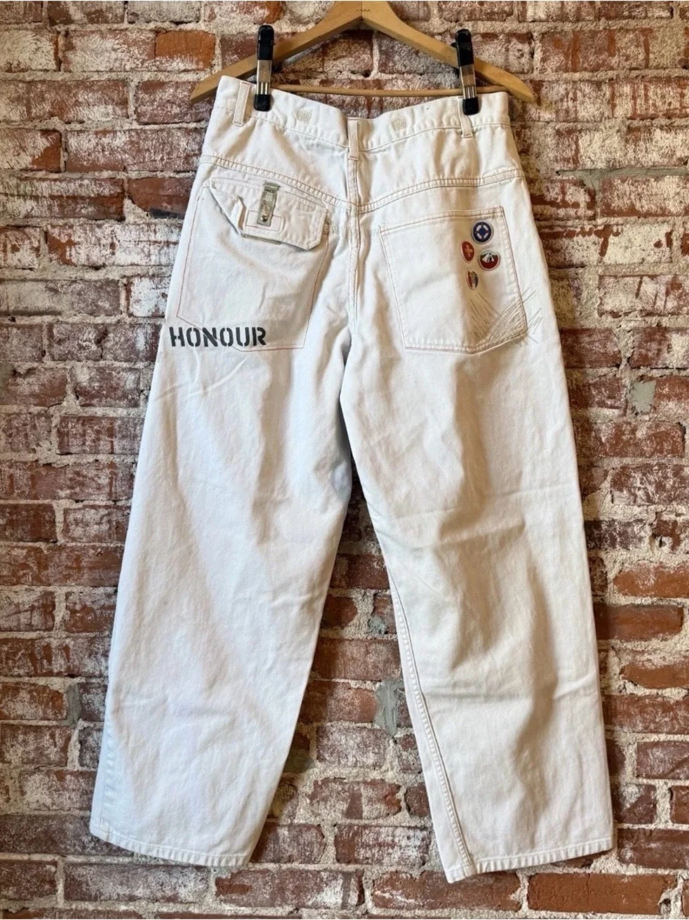 Rare Paco Young Troops USA Baggy Pants With Patches And Print Tan 36x33